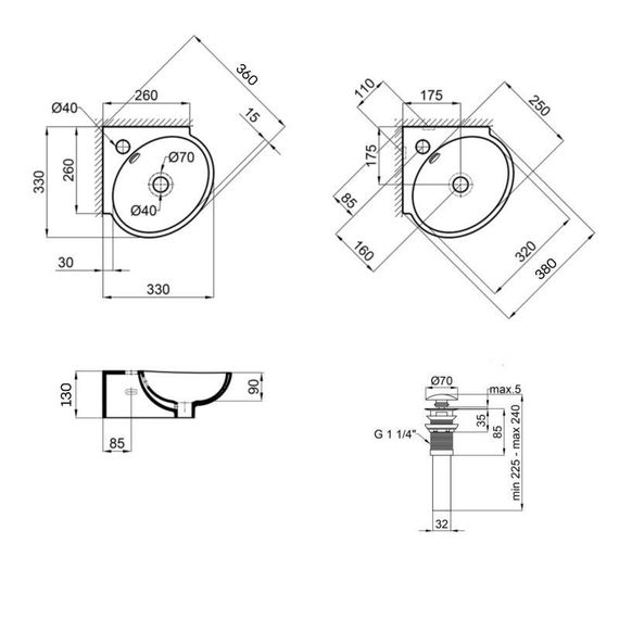 Комплект Qtap Leo N: Раковина підвісна кутова овальна 380x360x130 мм WHITE + Донний клапан PU02O | Зображення 1