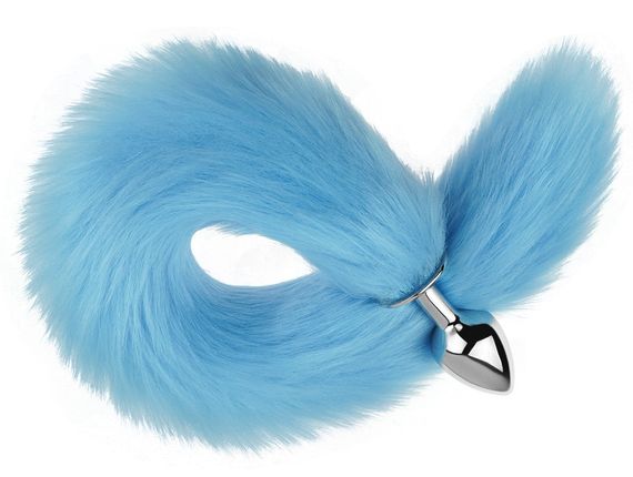 Анальна пробка з хвостом EGZO - Fox Tail Silver Plug Blue, size S Sex Aura