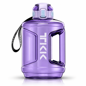 Спортивная бутылка для воды TKK 2300 мл фиолетовая, Tritan BPA Free, ударопрочная, с ручкой, клапаном и ремешком