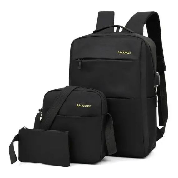 УЦЕНКА! Рюкзак городской 3в1 Backpack 9018 дорожный комплект черный (Нет упаковки, порез 3062)