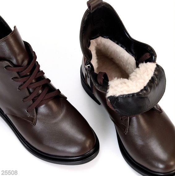 Дизайнерські шкіряні зимові низькі черевики асиметричний дизайн колір Шоколад | Зображення 3