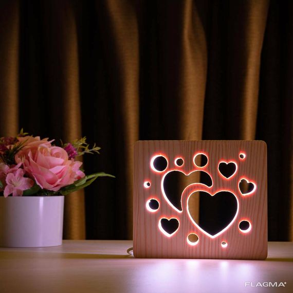 Светильник ночник ArtEco Light из дерева LED "Сердечки" с пультом и регулировкой цвета... | Зображення 8
