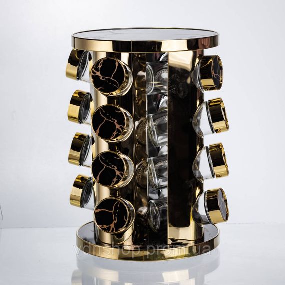 Карусель для спецій 16 баночок по 100 мл чорний мармур HP-1370 | Зображення 3