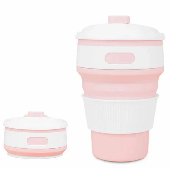 Складной силиконовый стакан Collapsible Coffee Cup с крышкой 350 мл