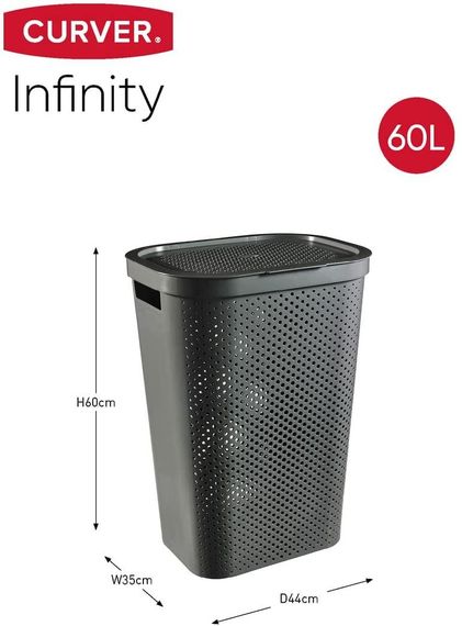 Кошик для білизни пластиковий Curver Infinity 60 л 04754 темно-сірий, міцний і зручний | Зображення 3