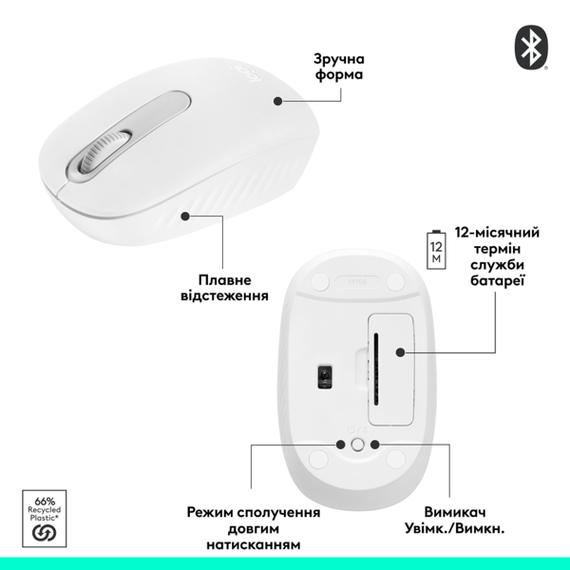 Мишка Logitech M196 Bluetooth Off-White (910-007460) | Зображення 6
