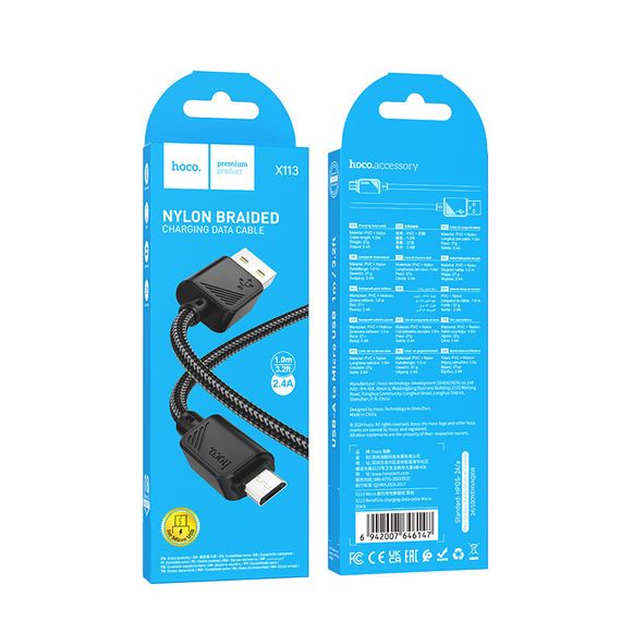 Дата кабель Hoco X113 Beneficio USB to MicroUSB (1m) Black | Зображення 3