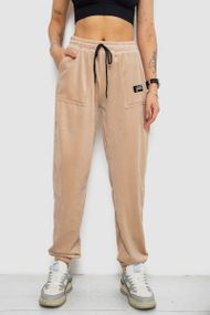 Спортивные штаны женские велюровые на флисе  -уценка, цвет бежевый, 238R58647-1-U-5