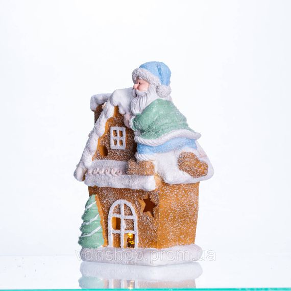 Новорічна декоративна фігурка з підсвіткою 14×9×20 см Новорічний декор Будиночок з Сантою з порцеляни CR-6-6 | Зображення 3