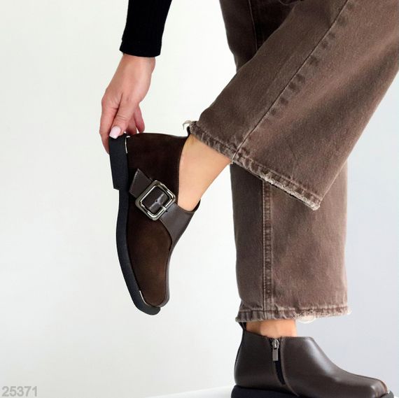 Дизайнерские шоколадные туфли натуральная кожа + замша квадратный носок | Зображення 7