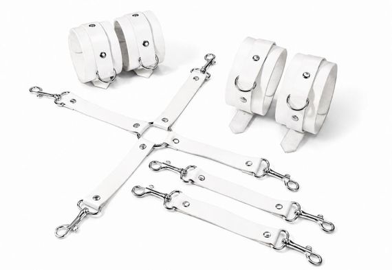 Набір для БДСМ Feral Feelings BDSM Kit 3 White, наручники, поножі, хрестовина Sex Aura