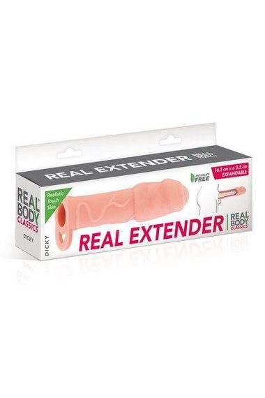 Насадка на член Real Body — Real Extender DICKY із закритою головкою та кільцем для мошонки Sex Aura | Зображення 3