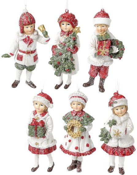 Набір 6 підвісних фігурок "Діти в очікуванні Нового Року" 12см, червоний