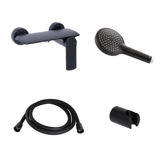 Акційний набір Qtap: Змішувач для душу Slavonice QTSLA266BLM45908+Лійка Rucni QTRUCA120O3KBB+Шланг Hadice