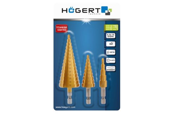 Набір свердел ступінчастих, 4-32, HT6D325 уп 3 шт Hoegert | Зображення 1