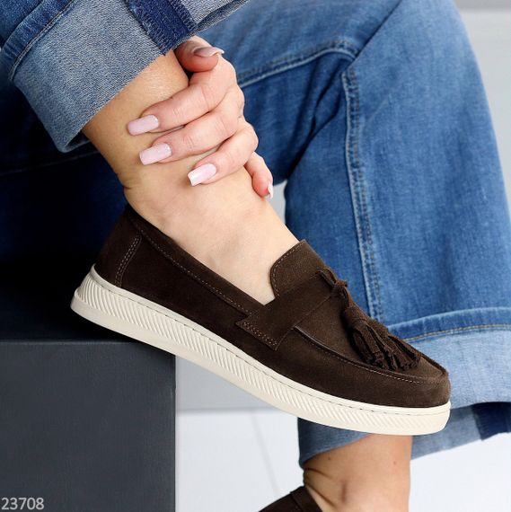 Коричневі замшеві лофери натуральна замша колір гіркий шоколад 38