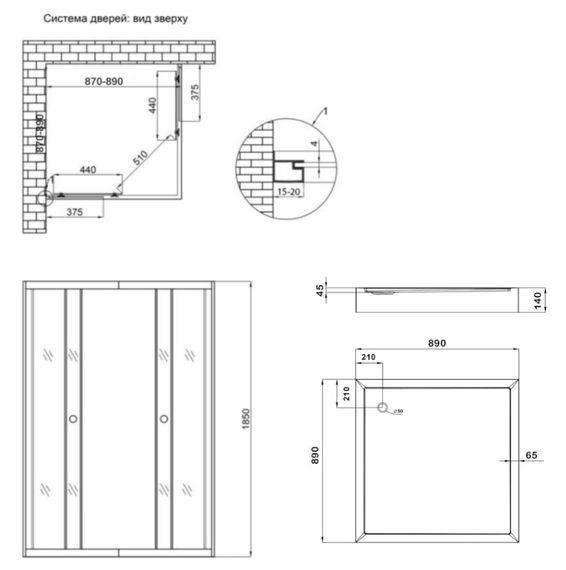 Набір Lidz Душова кабіна Wawel SC90x90.SAT.LOW.GR, квадратна, скло тоноване 4 мм + Душовий піддон Kapielka ST90x90x14 | Зображення 1