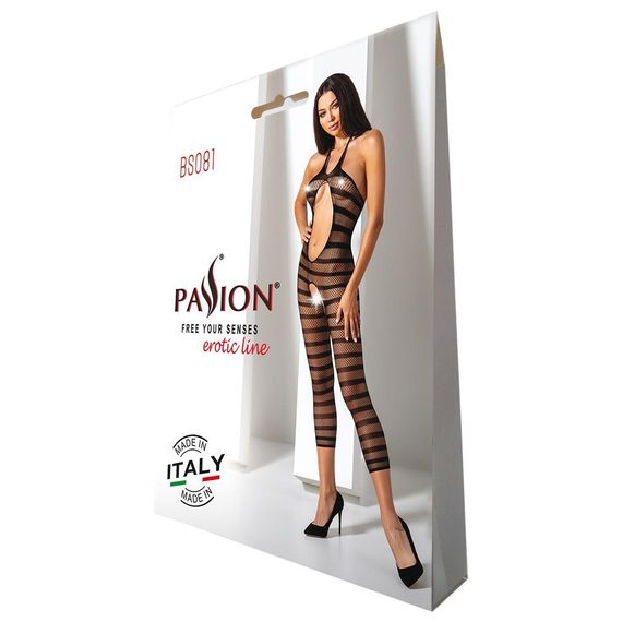 Сітчастий бодістокінг з відкритим животом Passion BS081 black, One size | Зображення 8