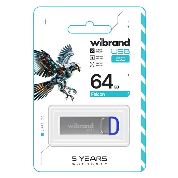 USB флеш накопичувач Wibrand 64GB Falcon Silver-Blue USB 2.0 (WI2.0/FA64U7U) | Зображення 1