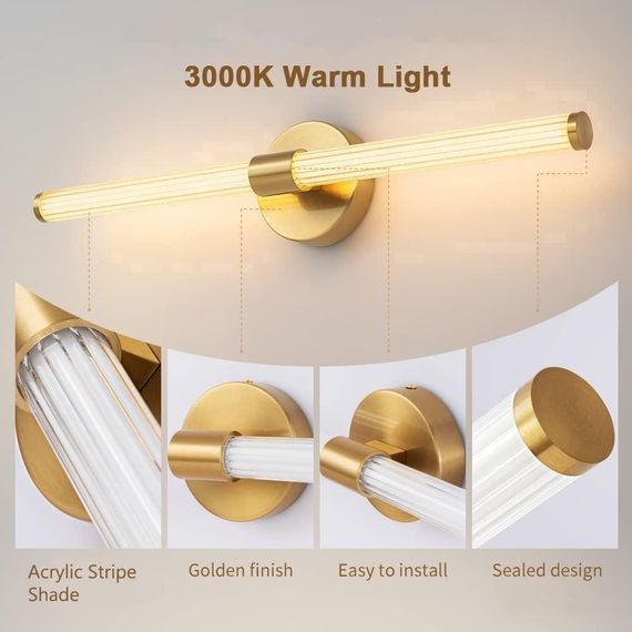 Светильник настенный LED, Бра золотистый 2W, 960 лм, 4000K современное освещение для ванной, спальни, гостиной | Зображення 1