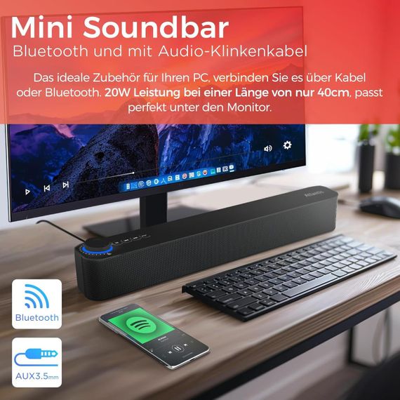 Саундбар Atlantis с Bluetooth 5.3, FM-радио, аккумулятором 2400 мАч портативная колонка для ПК телевизора 20Вт | Зображення 2