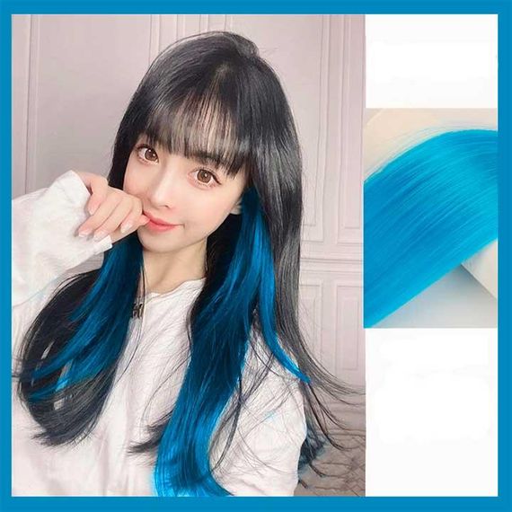 Цветная прядь волос на заколках 45 см голубой Накладные волосы