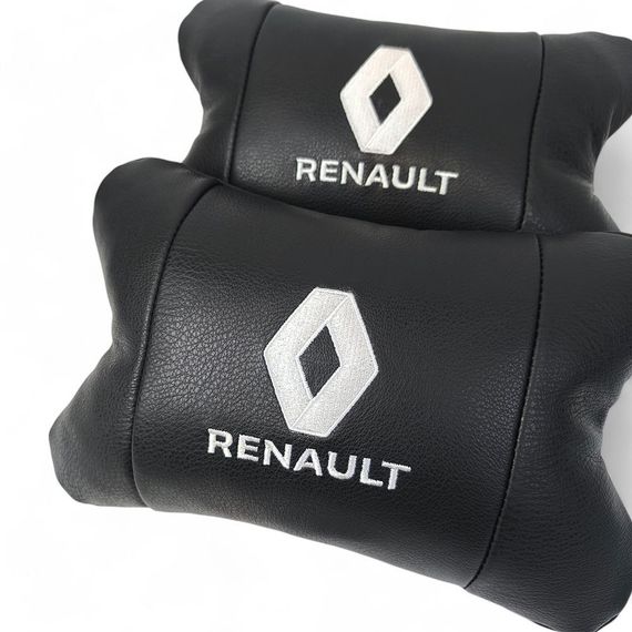 Набір подушок 2шт для авто Renault, натуральна шкіра, на підголівник у машину з логотипом Рено | Зображення 4
