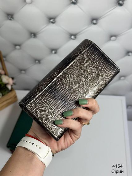 Гаманець жіночий натуральна шкіра лак Сірий | Зображення 3
