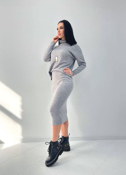 Женский теплый ангоровый костюм юбка и гольф GF07942 цвет серый, размер 50/52 | Зображення 1
