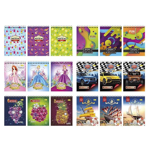 Блокнот А6 Б-П6-80, 80 аркушів, пружина бічна, асортимент