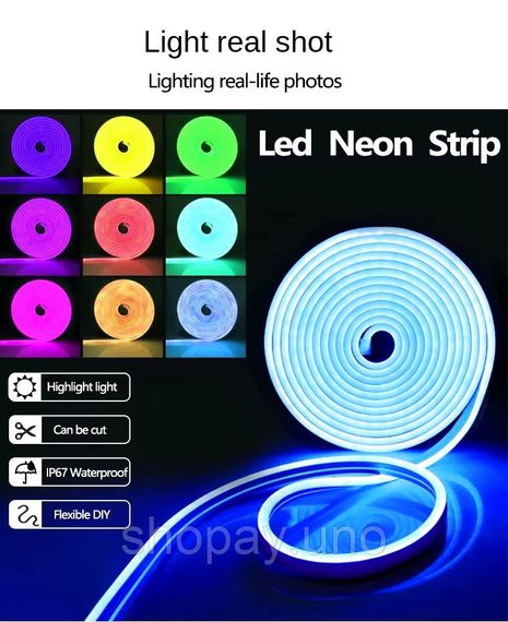 Неоновая светодиодная лента LED Neon Strip 5 м · Неоновый RGB гибкий шнур с управлением от телефона | Зображення 3