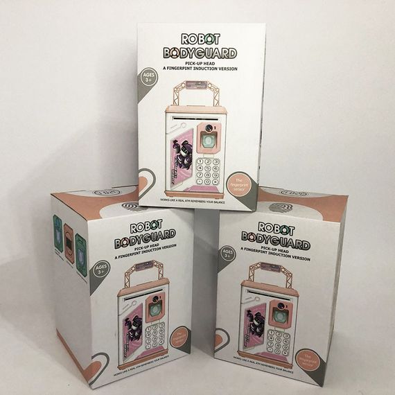 Скарбничка-сейф ROBOT BODYGUARD з кодовим замком відбитком пальця і купюропріємником. BH-596 Колір рожевий | Зображення 3