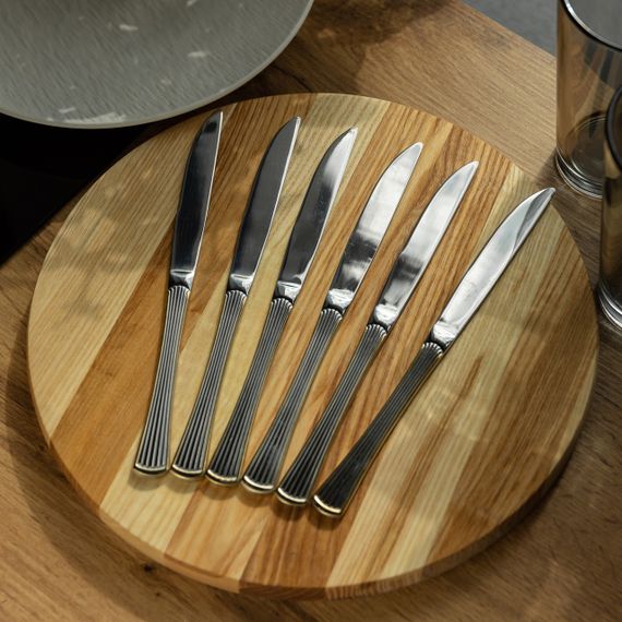 Набор столовых ножей 6 штук ножи сервировочные из нержавеющей стали 22.5 см Серебро с золотой обводкой HP-20-30 | Зображення 3