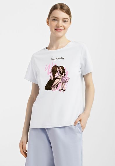 Футболка жіноча біла з принтом "Мама з дочкою", M