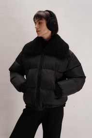 Пуховик Curly женский с отложным воротником черный M-L