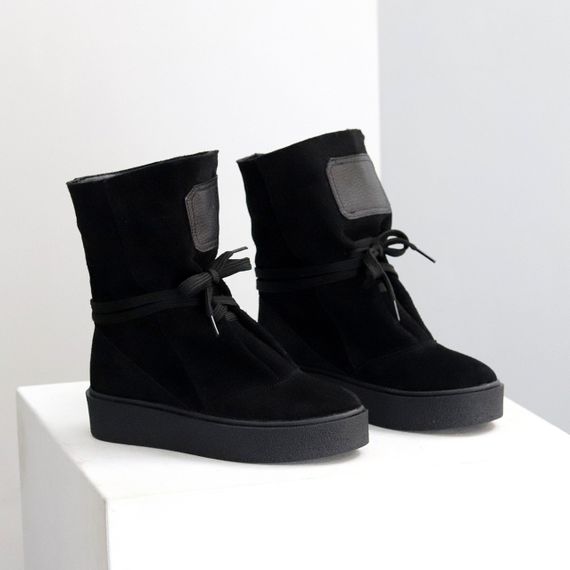 Дизайнерські зимові чорні високі черевики натуральна замша | Зображення 3