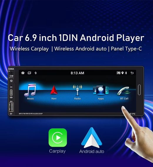 Універсальна магнітола 1DIN 6.9 з Android 12, 4+64GB, підтримка CarPlay від XPRO (42456-6288A64_3223) | Зображення 2