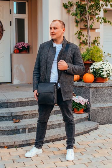 Чоловіча чорна  шкіряна сумка-месенджер Tiding Bag 75-5271 | Зображення 2