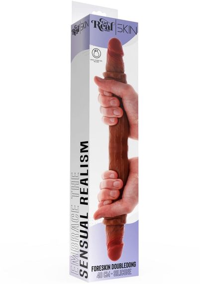 Силиконовый двойной фаллоимитатор ToyJoy Get Real с крайней плотью, коричневый sexstyle | Зображення 3