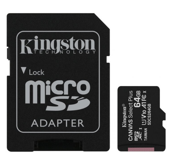 Карта пам'яті microSDXC 64Гб Class 10 (UHS-1) 100Мб/с Kingston  Canvas Select Plus + adapter SD
