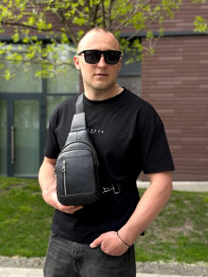 Мужской стильный черный кожаный слинг на плечо TIDING BAG 7862 | Зображення 8