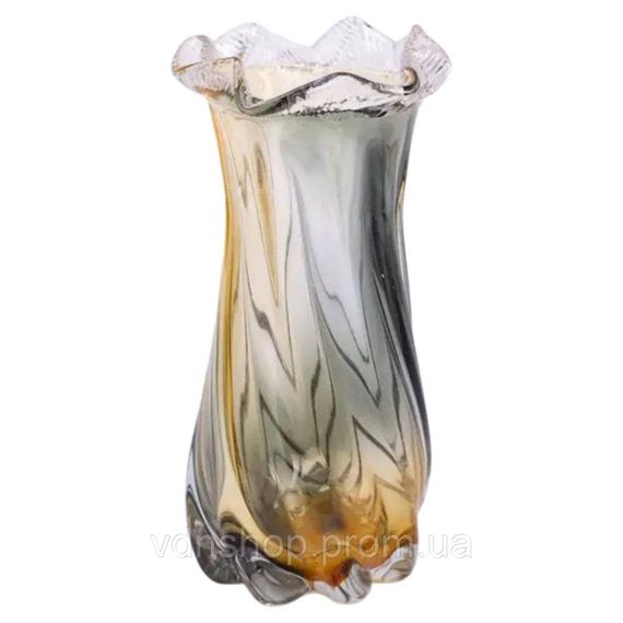 Ваза декоративная 26 см для цветов стеклянная фигурная ваза из цветного стекла 1.2 л Желто-серая HP-9-11