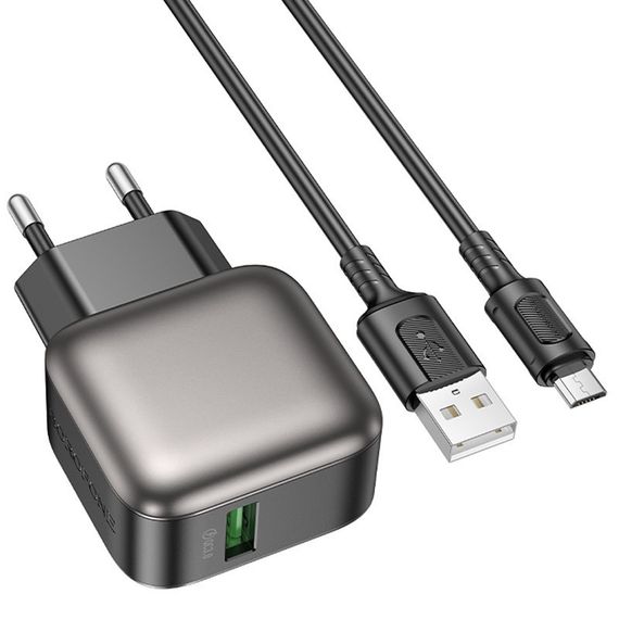 СЗУ Borofone BAS52A Absolute QC3.0 18W (1USB-A) + кабель USB to MicroUSB Black | Зображення 3