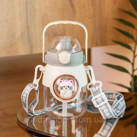 Пляшка для води з трубочкою 820 мл дитяча з ручкою та ремінцем Сірий HPGM2217G | Зображення 1