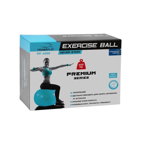 М'яч для фітнесу (фітбол) укріплений Паверплей 4000 Ø65 cm Premium Gymball Anti-Burst Синій + помпа | Зображення 9