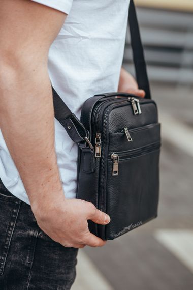 Мужская кожаная сумка Tiding Bag 412072 Черная | Зображення 4