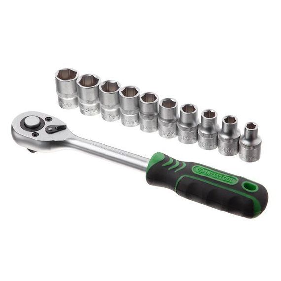 Набір головок 8-19 мм, 1/2", рукоятка з храповим механізмом, 10 од. INTERTOOL ET-6013 | Зображення 2