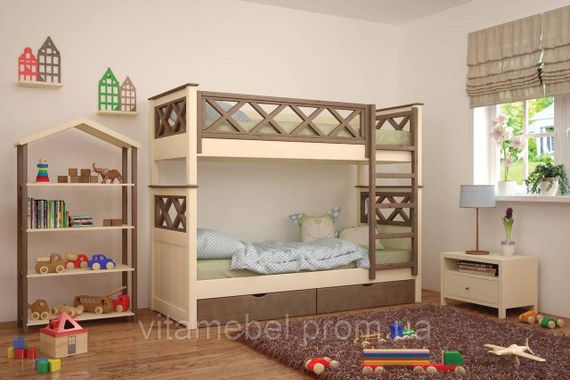 Двухъярусная детская кровать Mebigrand Мальта Айвори + Орех лесной 80х190 см с ящиками (DMBG02305)