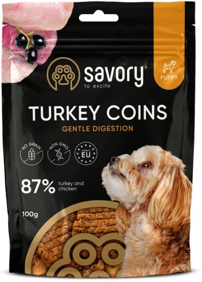 Ласощі для собак Savory Puppy Coins монетки для цуценят з індичкою, 100 г