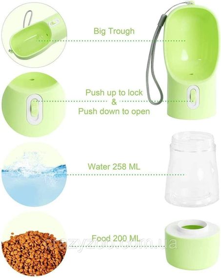 Дорожная поилка-кормушка для собак Pet Water Cup 2 в 1 оливковая Ø 7.4x26 см 350 мл 6784 | Зображення 2